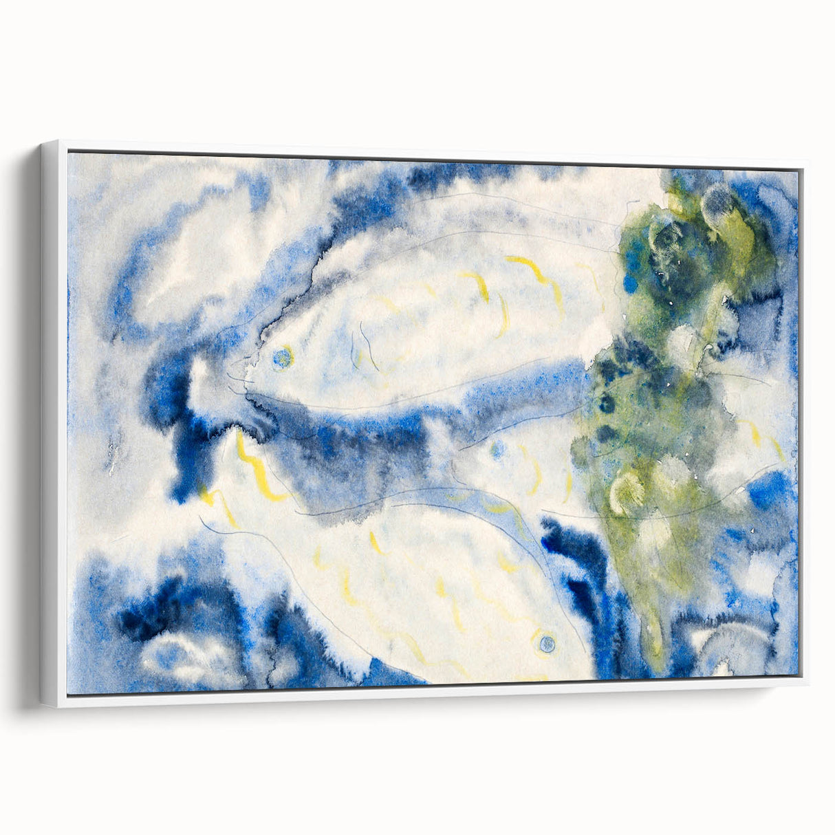 Modern Wall Art: Abstract Fish Composition in Oceanic Blue Tones