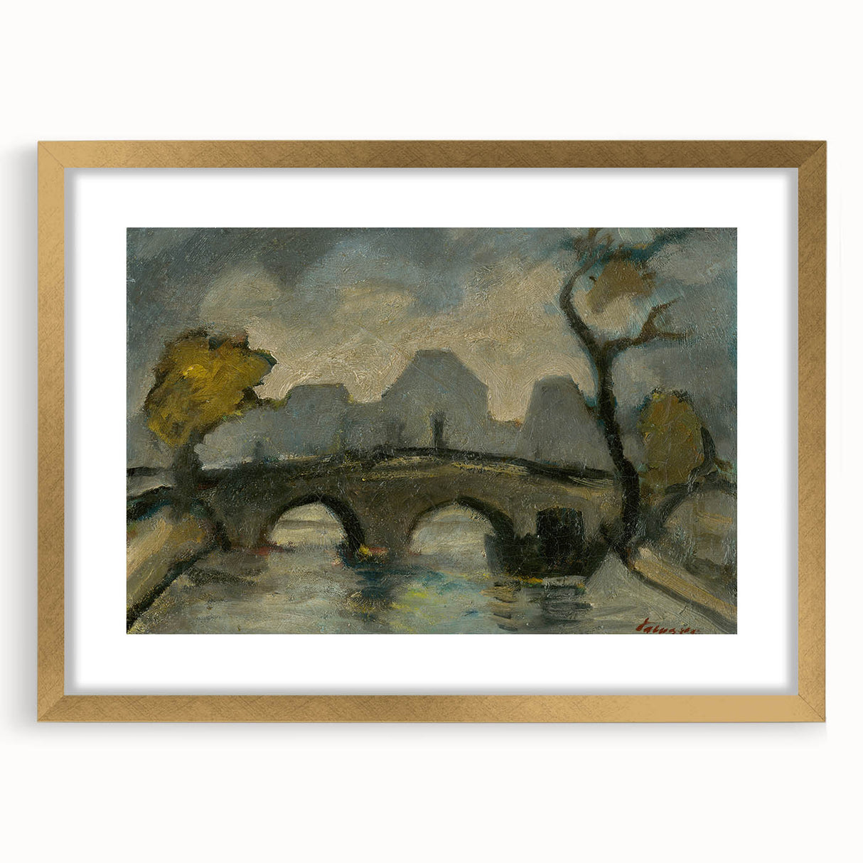 Modern Wall Art: Atmospheric Bridge Scene in Muted Gray Tones