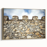 Framed canvas artwork showcasing a stunning landscape with castles, presented in an elegant gold frame, perfect for adding a touch of sophistication to home decor.