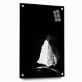 Acrylic glass artwork depicting a stunning cave landscape, showcased from a side view with decorative pins. Ideal for modern home decor enthusiasts seeking unique nature-inspired pieces.