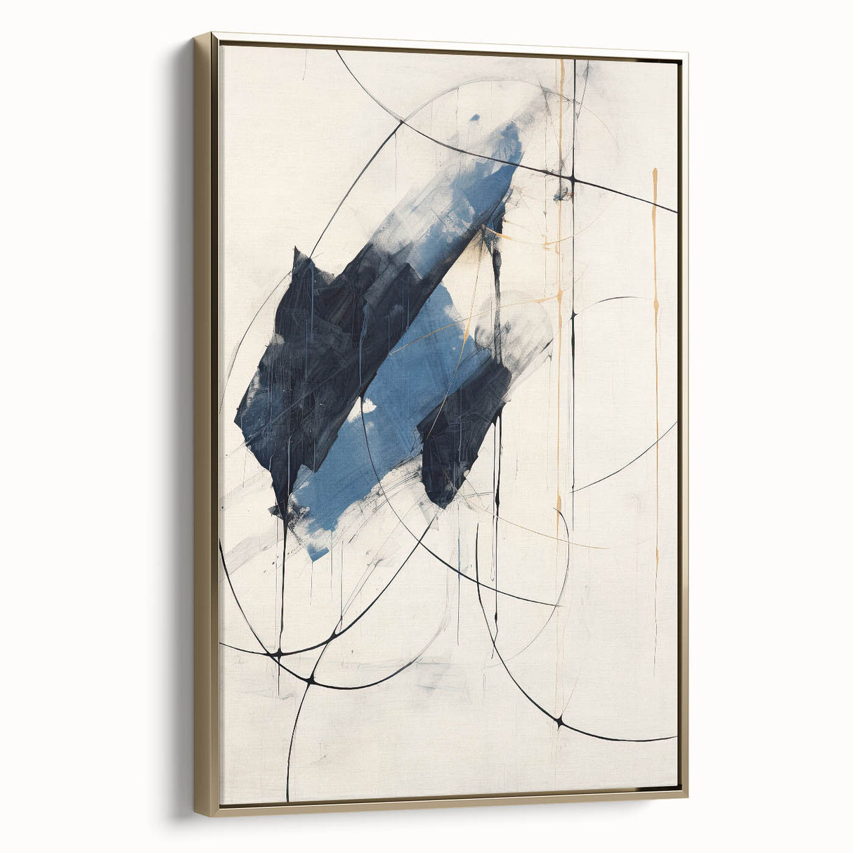 Custom Dining Room Wall Decor – Abstract Navy & Gold Canvas