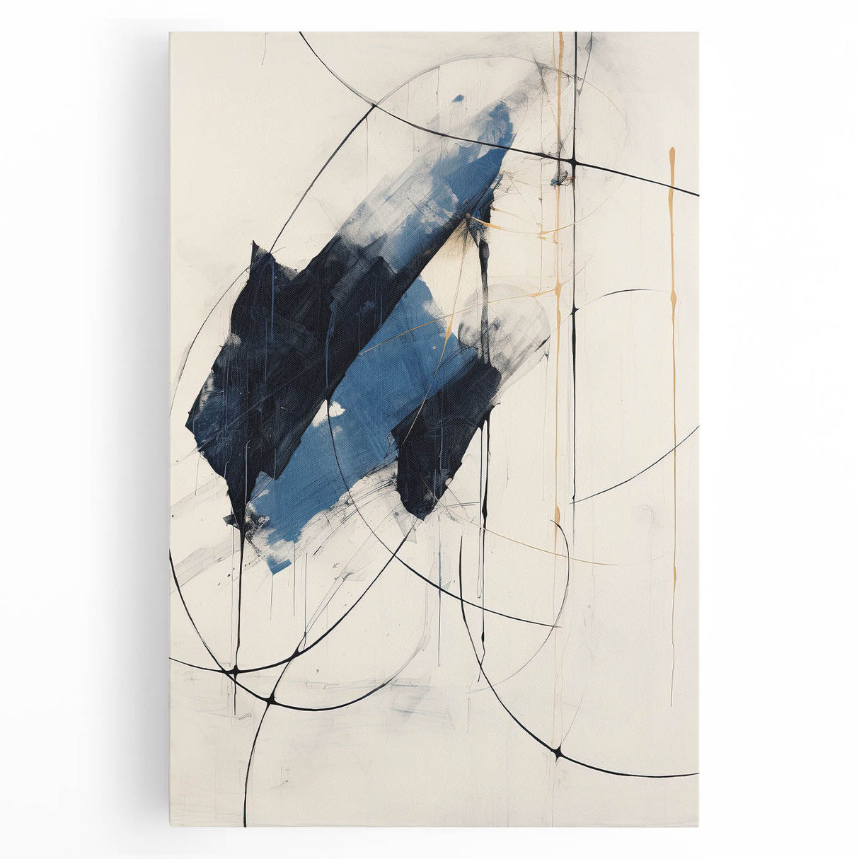 Custom Dining Room Wall Decor – Abstract Navy & Gold Canvas