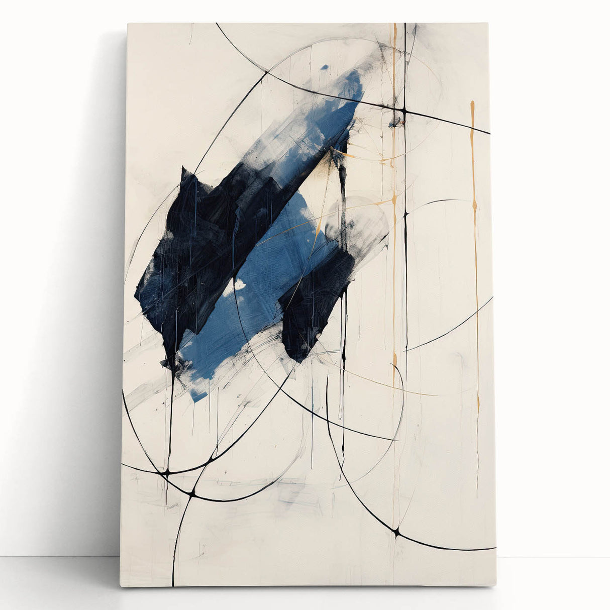 Custom Dining Room Wall Decor – Abstract Navy & Gold Canvas