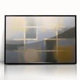 Framed acrylic artwork showcasing an abstract geometric design in black and white, emphasizing sharp angles and modern aesthetics, ideal for contemporary decor.