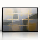 Framed acrylic artwork showcasing an abstract geometric design in black and white, emphasizing sharp angles and modern aesthetics, ideal for contemporary decor.