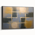 Framed abstract geometric canvas art in black, showcasing bold shapes and lines, perfect for modern home decor. Side view highlights its sleek design and elegant finish.