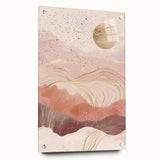 Abstract landscape wall art displayed in a side view, showcasing vibrant colors and intricate textures on acrylic glass, secured with decorative pins, perfect for modern home decor.