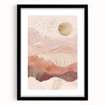 Abstract landscape wall art framed with a black mat, showcasing vibrant colors and fluid shapes, perfect for modern home decor. Ideal for enhancing interior spaces.