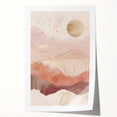Abstract landscape wall art print featuring vibrant colors of blue and orange, showcasing a serene nature scene with rolling hills and a textured finish, rolled and ready for display.