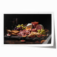 Rolled print of various food dishes in vibrant colors, ideal for art wall dining room decor.