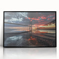 Framed acrylic artwork showcasing a landscape bridge in a black frame, highlighting intricate details and vibrant colors, perfect for home decor or art collectors.
