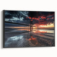 Framed canvas art depicting a landscape bridge in a serene setting, featuring rich colors and intricate details, ideal for home decor or office spaces.