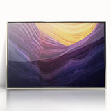 Framed acrylic artwork showcasing a stunning landscape of canyons in vibrant colors, designed to enhance any modern home decor with its sleek silver frame.