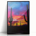 Framed acrylic artwork showcasing a vibrant desert landscape with warm tones of orange and gold, designed to enhance modern interiors and evoke tranquility.