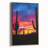 Framed canvas artwork depicting a vibrant desert landscape with golden hues, showcasing unique textures and details, perfect for modern home decor.