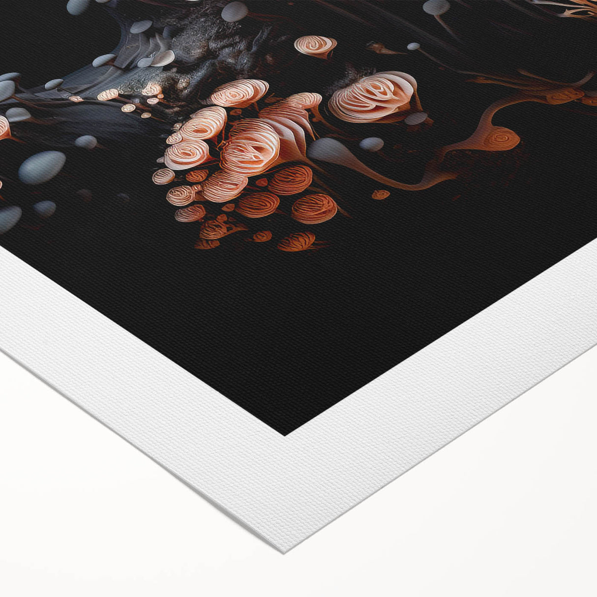 Art deco poster featuring geometric shapes in muted beige and gold on a rolled canvas, suitable for dining room decor.