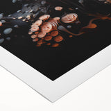 Art deco poster featuring geometric shapes in muted beige and gold on a rolled canvas, suitable for dining room decor.
