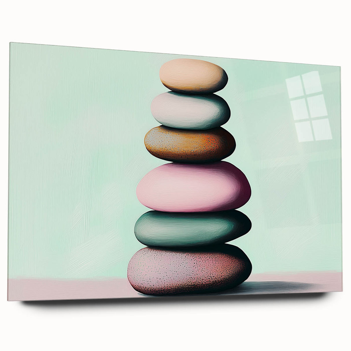 Large abstract wall art featuring close-up nature elements in vibrant green and brown tones on acrylic glass.