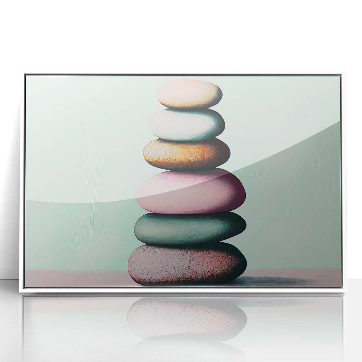 Art deco poster featuring close-up botanical elements in muted green tones on a white acrylic frame.