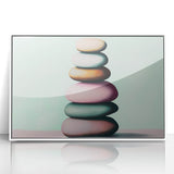 Art deco poster featuring close-up botanical elements in muted green tones on a white acrylic frame.
