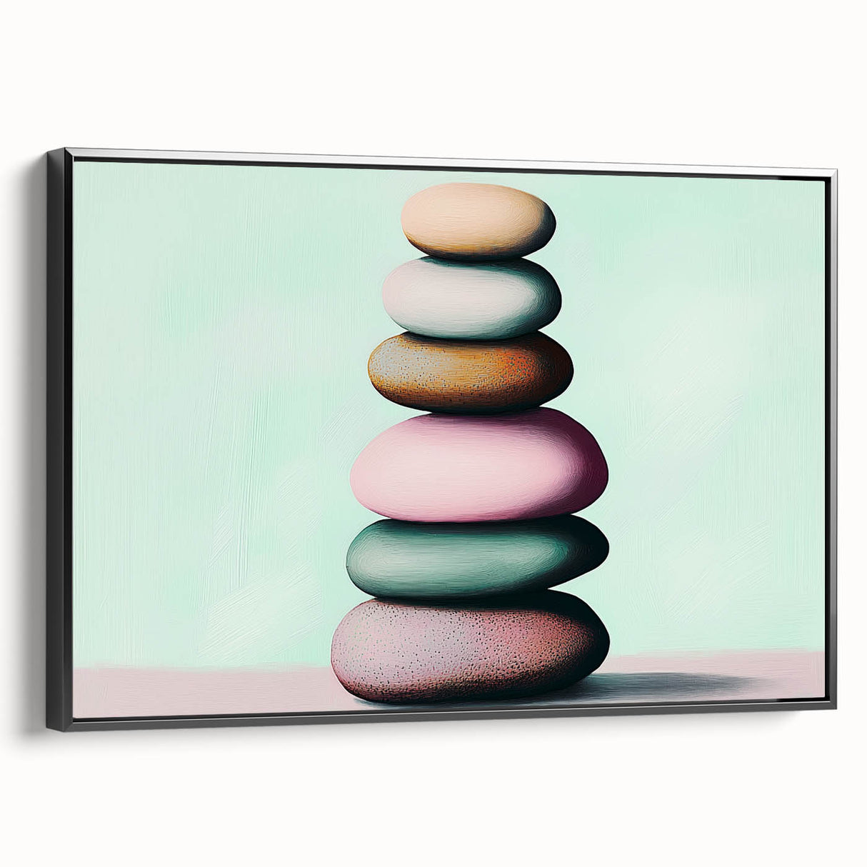 Black and white landscape art painting on framed canvas, featuring a close-up of natural elements.