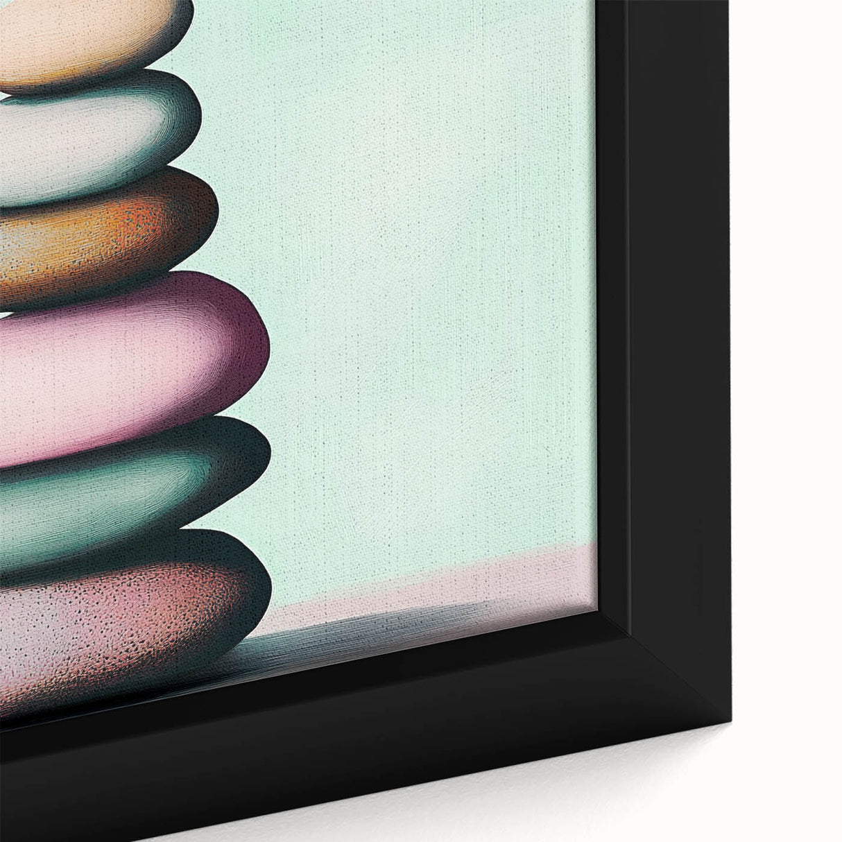 Black framed canvas featuring a close-up of colorful, textured nature elements, ideal for living room decor.