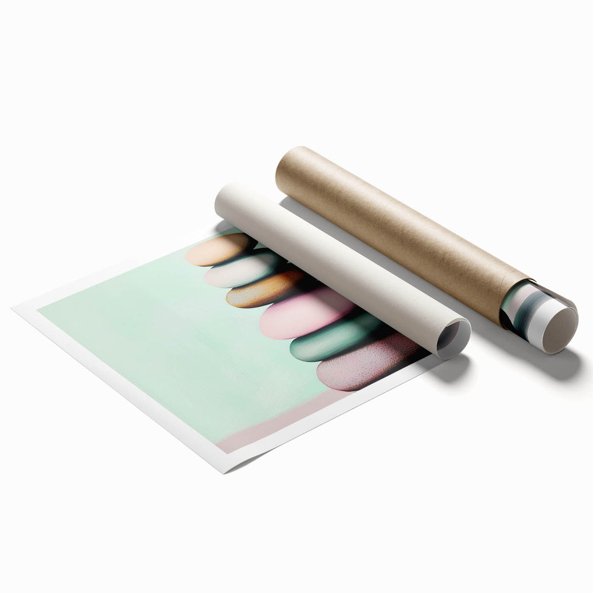 Extra large rolled print featuring a close-up of dew-covered flowers in soft pastel shades.