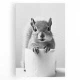 Cute Squirrel Bathroom Wall Art - Fun Black and White Bathroom Decor