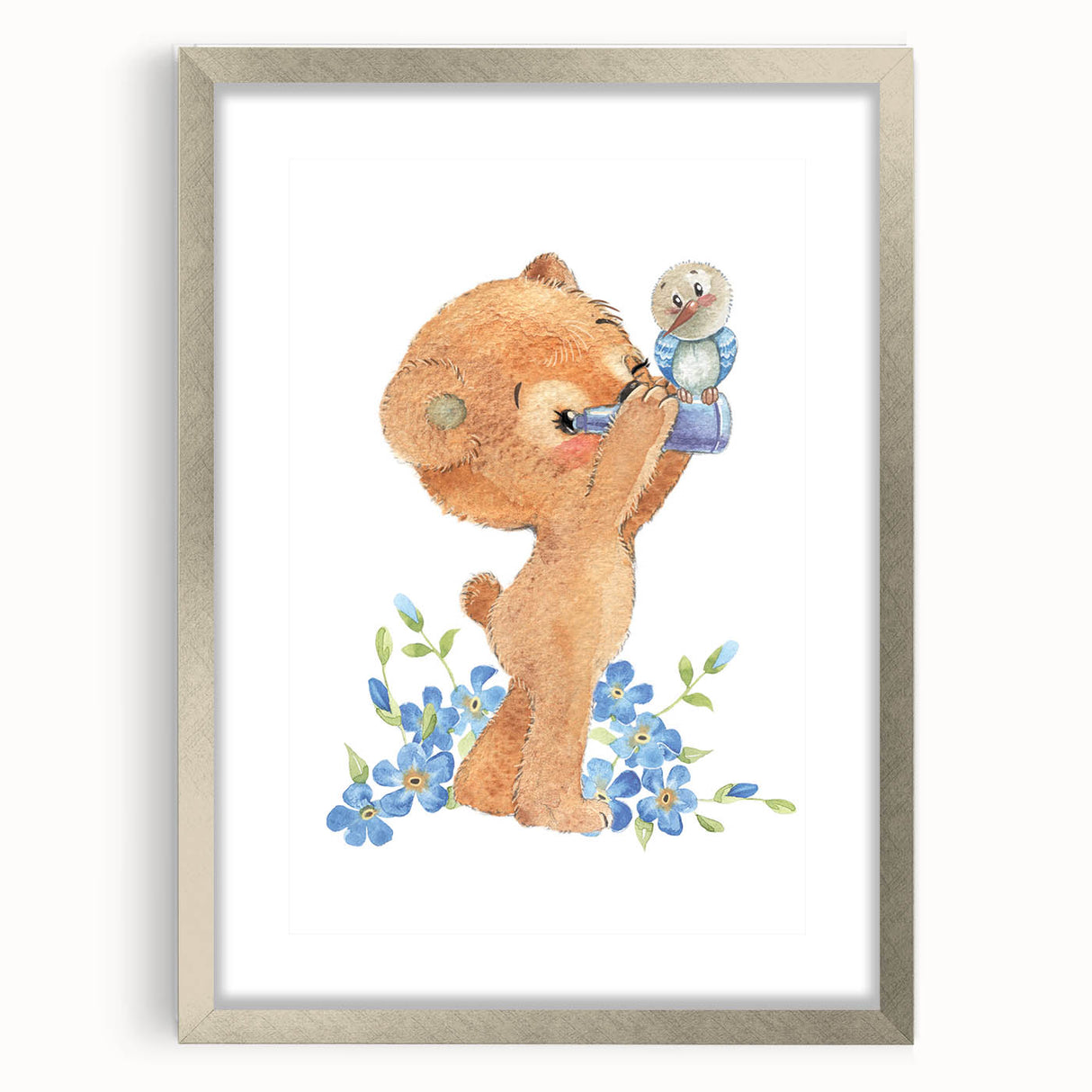 Curious Bear Nursery Wall Art - Framed Kids Room Decor