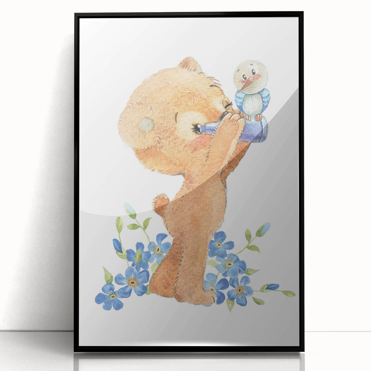Curious Bear Nursery Wall Art - Framed Kids Room Decor
