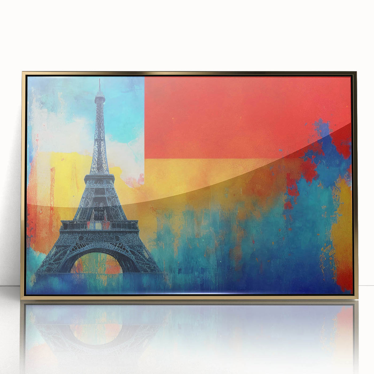 Framed acrylic print of Parisian scenery in art deco style, featuring soft gray and gold tones.