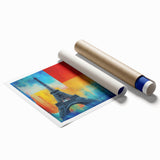 Extra large rolled print of a Parisian street scene in muted watercolor tones, ideal for classy bathroom wall art.