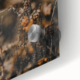 Large abstract wall art on acrylic glass featuring mid-century modernist autumnal hues, ideal for dining room art.
