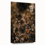 Large abstract wall art depicting autumnal trees in orange and red tones on acrylic glass.