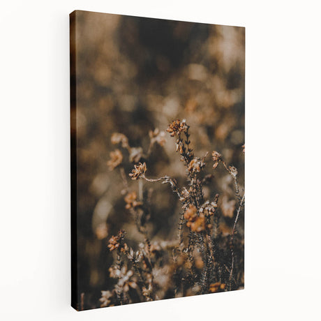Abstract fall foliage design on large stretched canvas, using earthy orange and brown tones, ideal for kitchen wall art.