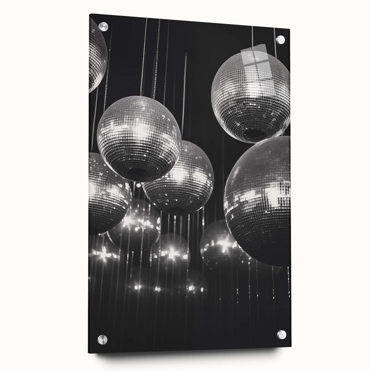 Winter-themed large abstract wall art in muted gray and blue tones on acrylic glass.