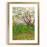 Abstract art print featuring swirling blue and yellow patterns on a gold-framed canvas.
