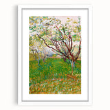 Textured abstract art print in blue and green tones on a white framed canvas, suitable for bedroom decor.