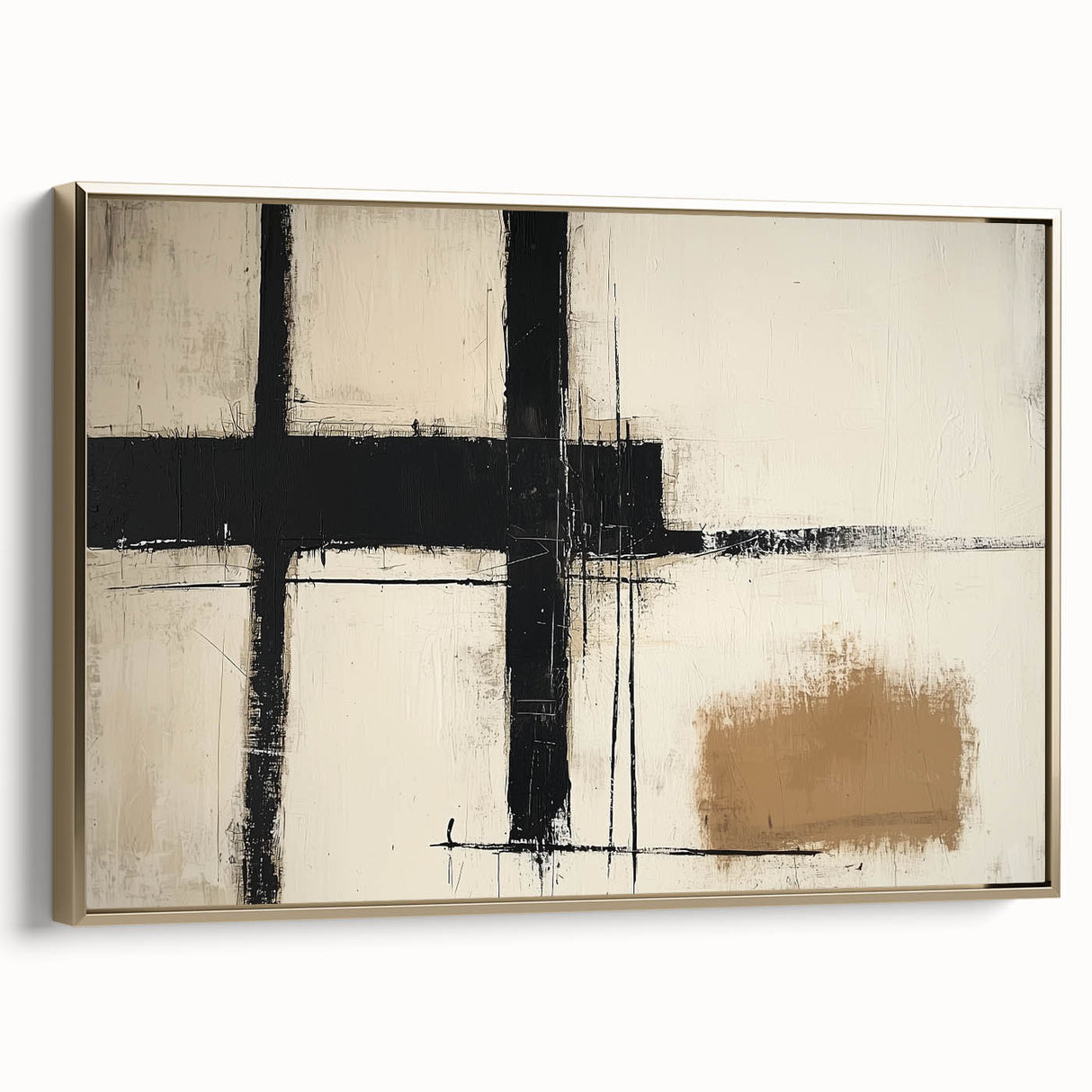 Framed Bedroom Art – Abstract Canvas Print in Beige & Dark Gray