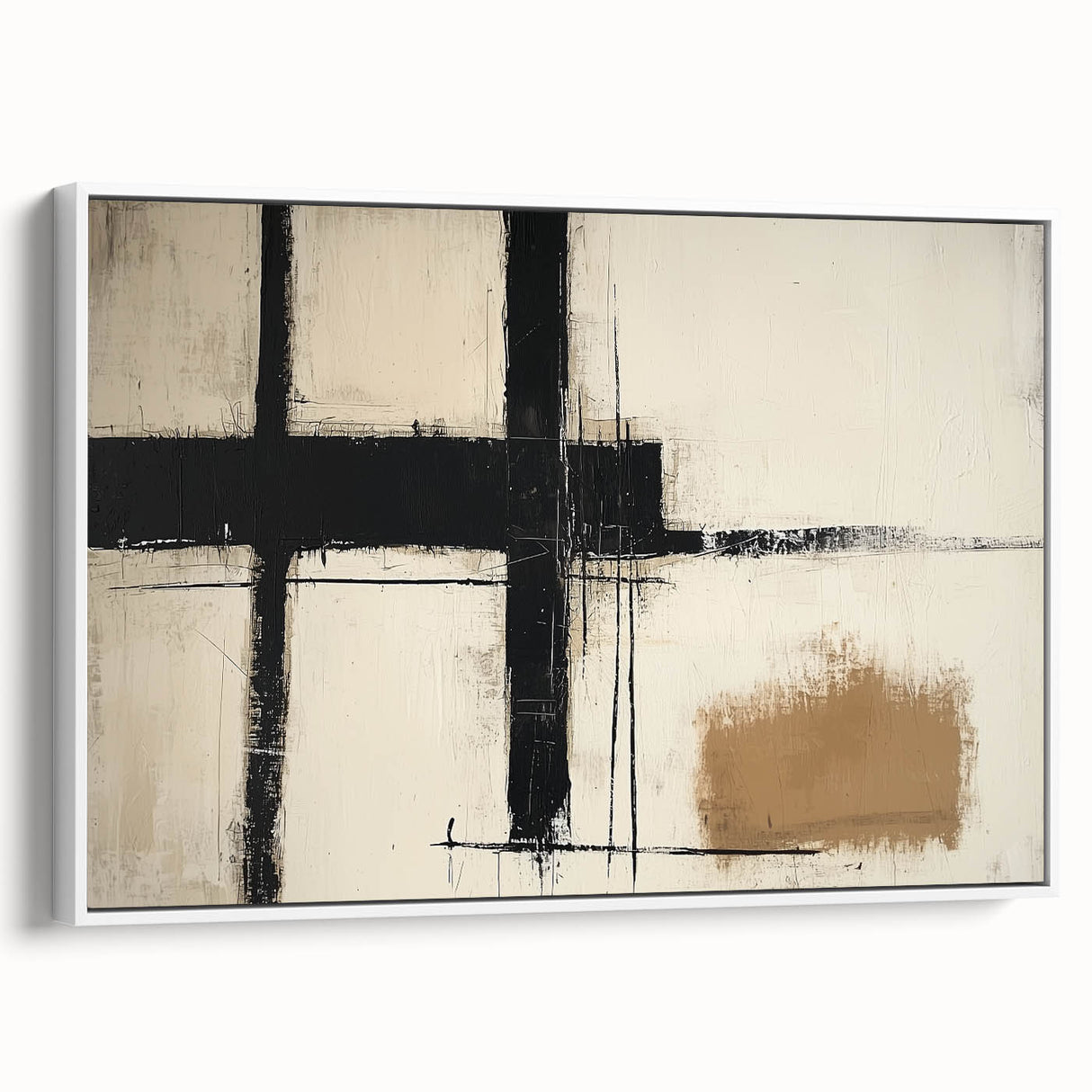 Framed Bedroom Art – Abstract Canvas Print in Beige & Dark Gray