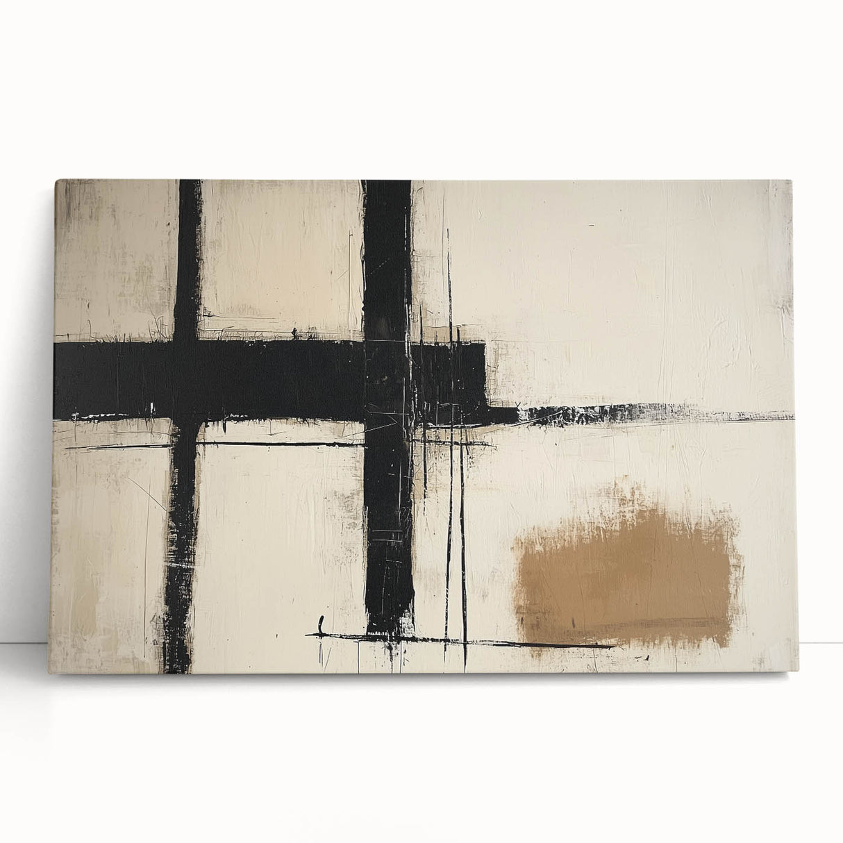 Framed Bedroom Art – Abstract Canvas Print in Beige & Dark Gray