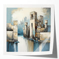 Abstract architectural wall art print showcasing dynamic shapes and vibrant colors, set in a glossy finish. Ideal for modern decor and artistic spaces.