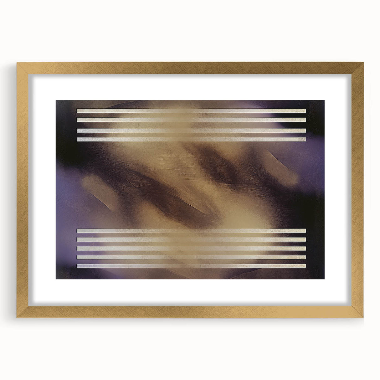 Abstract geometric frame in gold with a mat, elegantly showcasing a modern artistic design, ideal for contemporary home decor and interior styling.