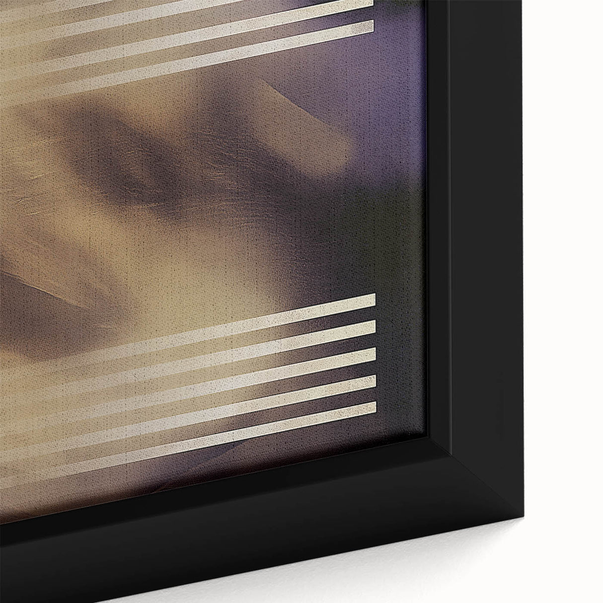 Close-up of an abstract geometric framed canvas showcasing vibrant colors and intricate patterns, designed to enhance modern interior decor with its artistic flair. Perfect for adding a contemporary touch to living spaces.