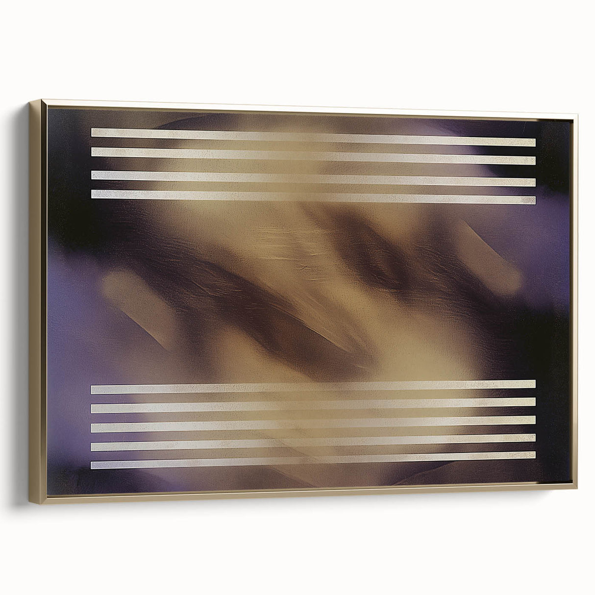 Framed abstract geometric canvas art in gold tones, showcasing a modern design with sharp angles and intricate patterns, ideal for contemporary home decor.