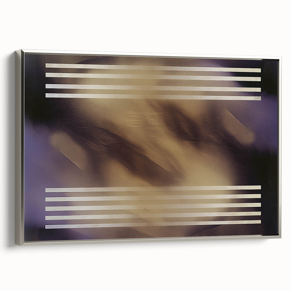 Framed abstract geometric canvas art in silver, showcasing intricate patterns and a modern aesthetic, ideal for contemporary interior decor.