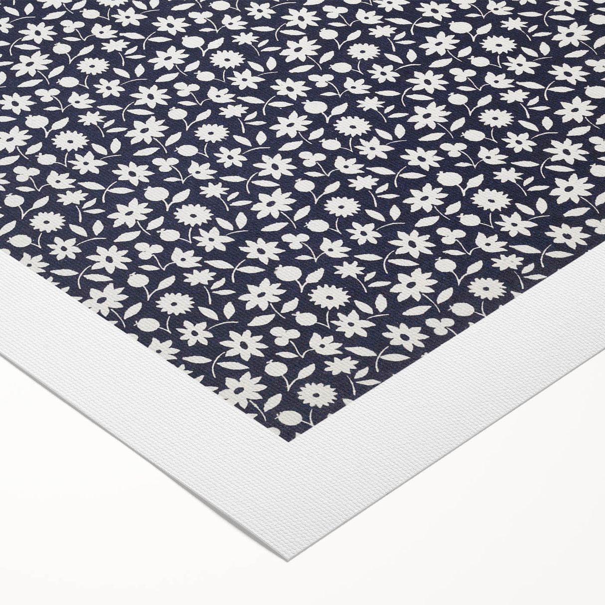 Elegant Art Deco Floral Pattern - White Flowers on Deep Navy Background