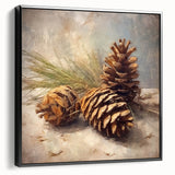 Festive Canvas Art - Rustic Pinecones Winter Scene Holiday Wall Print
