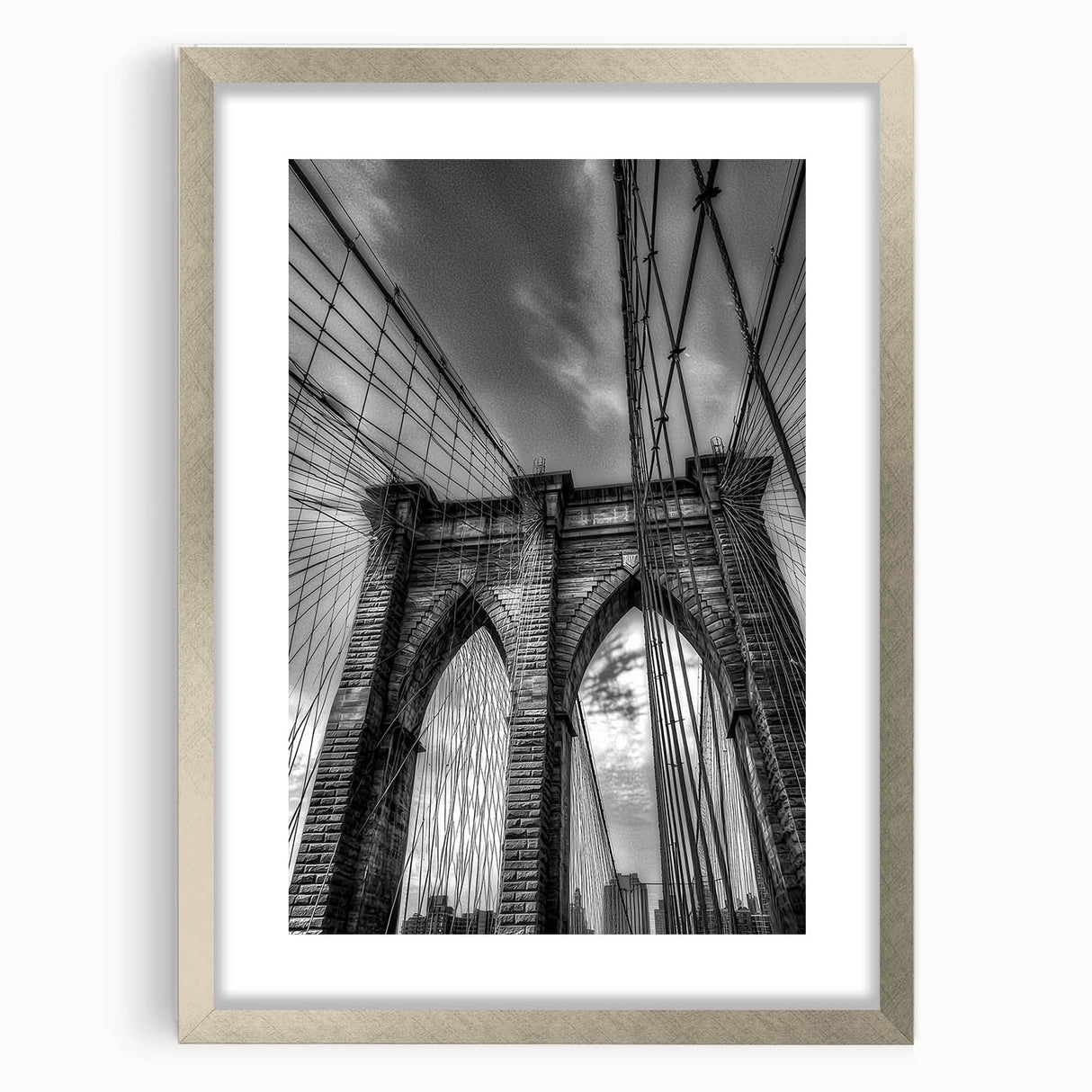 Silver landscape bridge frame with a white mat, showcasing a modern design in a front view. Ideal for enhancing home decor with elegance and style.