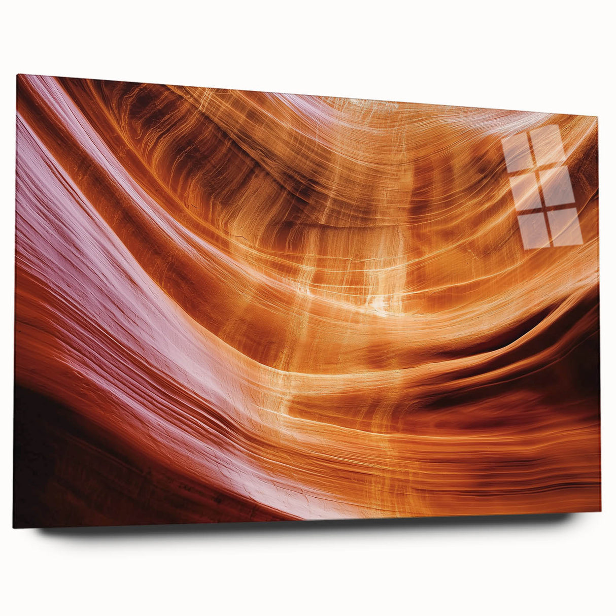 Acrylic landscape artwork depicting vibrant canyons in rich colors, showcased in a side view without pins, perfect for modern home decor or office spaces.